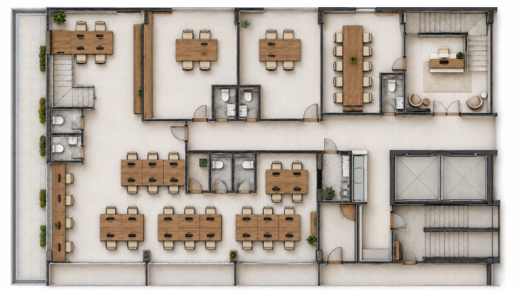 Planta da laje corporativa de 210m²