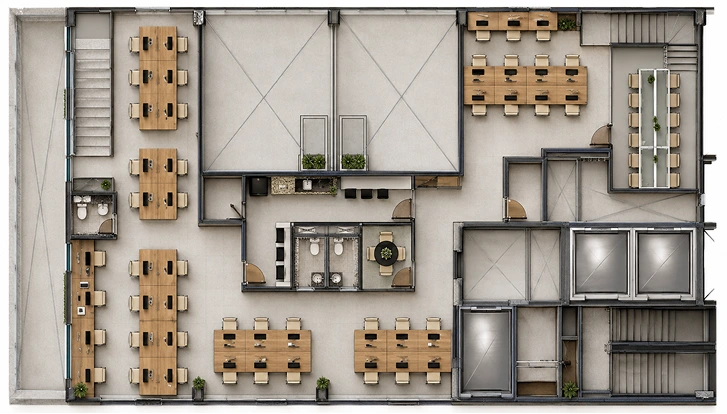 Planta da laje corporativa de 189m²